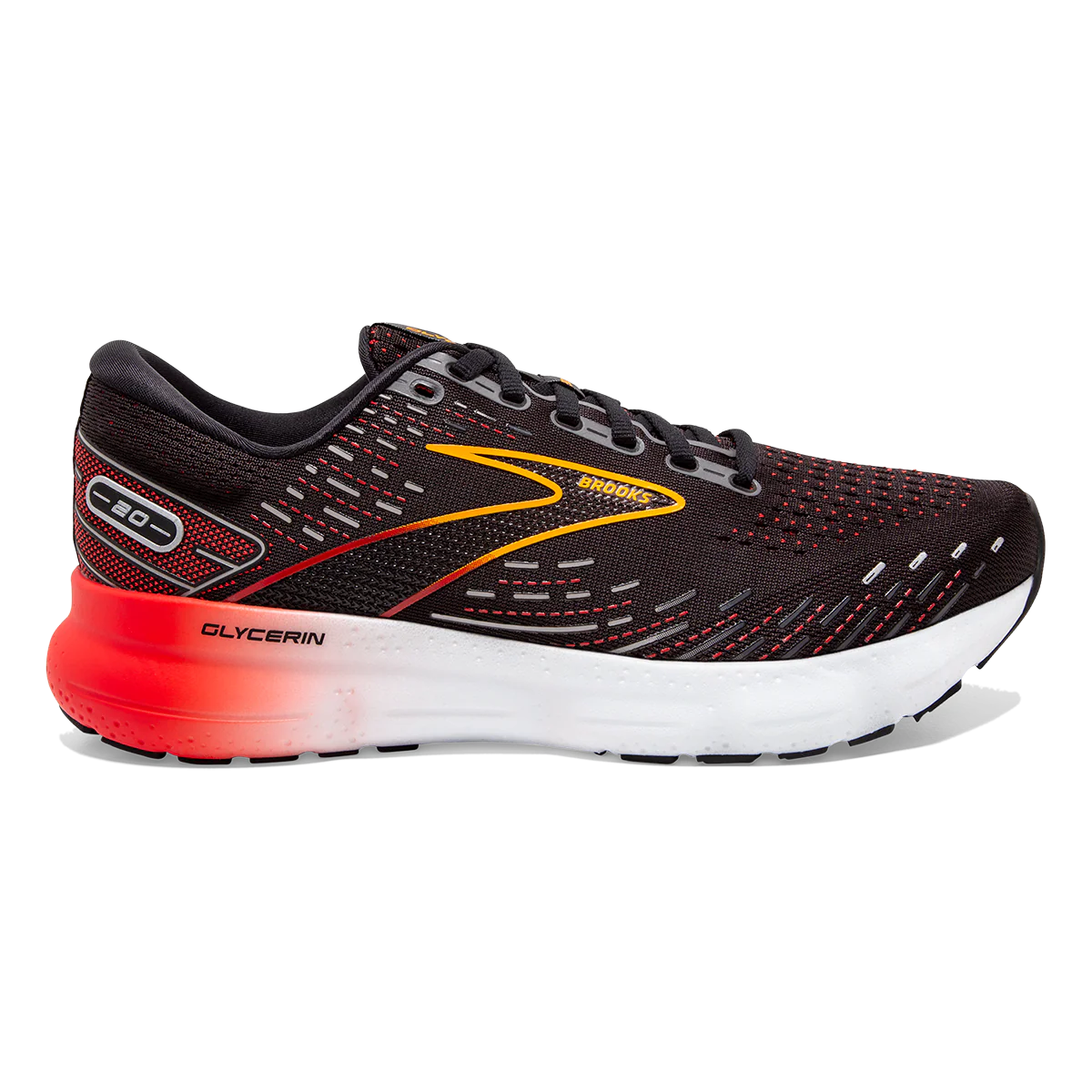 Brooks Glycerin 20 - Black - Blackened Pearl - Fiery Red